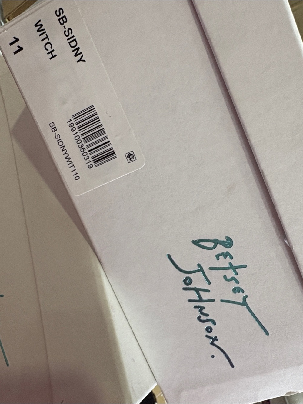 Betsey Johnson White Box with Teal Signature Script